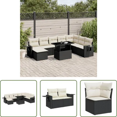 Produktbild von The Living Store 8-tlg. Garten-Sofagarnitur mit Kissen Schwarz Poly Rattan