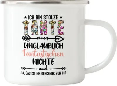 Produktbild von Ich bin stolze Tante Emaille Tasse Geschenk Idee Geburtstag Patentante Tante und Nichte