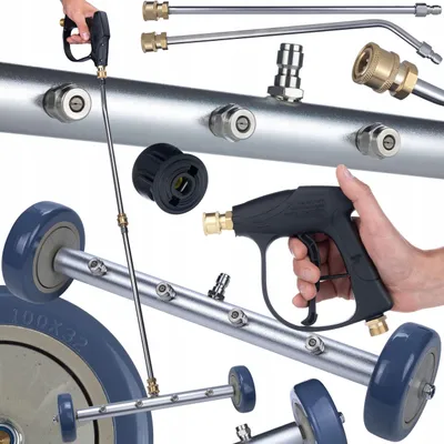 Zdjęcie produktu dla Rosfix Zestaw do Mycia Podwozia – Kompatybilny z Myjkami Karcher K2–K7 | Lanca z 4 Dyszami + Pistolet 300 Bar + Adapter | Na Kółkach