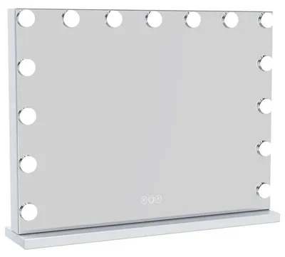 Obrázek produktu pro Zrcadlo UNIQ XL Hollywood s 15 LED diodami a dotykovým ovládáním – kosmetické zrcadlo Uniq Vanity s osvětlením, bílé, 58 x 46 cm