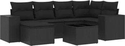 Produktbild von vidaXL 7-tlg. Garten-Sofagarnitur mit Kissen Schwarz Poly Rattan