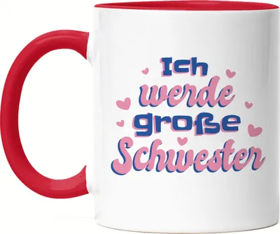 Produktbild von Ich Werde Große Schwester Tasse Rot Süßes Motiv Schwangerschaft Idee Geschenk Baby-News