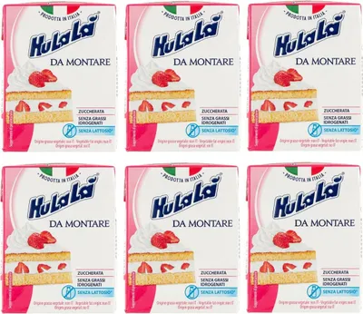 Produktbild von 6x Hulalà Panna da montare zuccherata gesüßtes Süßwarenprodukt Sahne zu montierendes 200ml laktosefrei und frei von gehärtetem Fett Italienisches Produkt basierend auf pflanzlichen Fetten