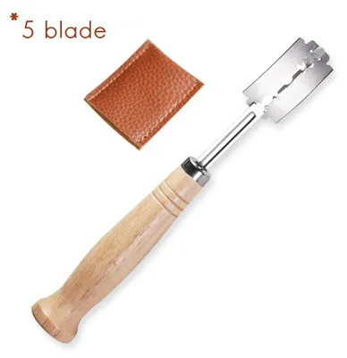 Obrázek produktu pro Nůž na chléb s 5 čepelemi, zakřivený, s koženým pouzdrem, příslušenství pro pekárny na chléb
