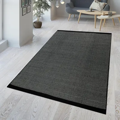 Produktbild von TT Home Handgewebter Teppich Aus Woll-Baumwoll-Mischung Wabenmuster In Schwarz Weiß Größe 160x230 cm