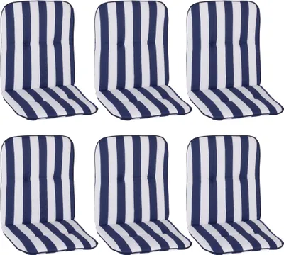 Produktbild von NYVI Niedriglehner Auflagen Hawaii 6er Set - 96x47 cm Blau Weiß Gestreift - Gartenmöbel Auflage mit 5 cm Polster und Gummi-Halteband