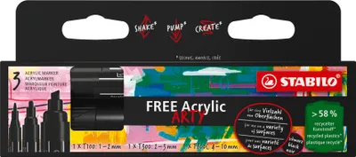 Image de STABILO 691/693/3-746 STABILO marqueur acrylique FREE, jeu de 3, noir