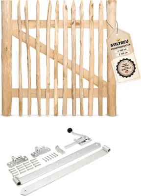 Produktbild von Classic Staketenzaun-Tor Set (silber) aus Edelkastanie, Breite 100 cm, Höhe 100 cm (genagelte Ausführung)