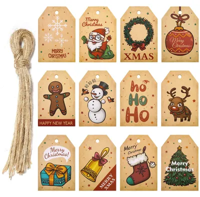 Immagine prodotto di 48 pezzi di etichette regalo natalizie con corda per decorazione