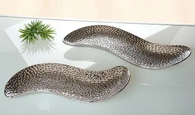 Produktbild von Gilde Keramik Schale Circular, silber S-Form T= 22 cm B= 32 cm H: 3 cm