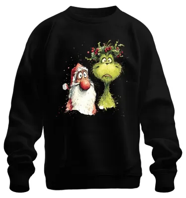 Produktbild von Grinch Weihnachtsmann Weihnachten lustig Geschenk Aquarell Sweatshirt Pullover, Schwarz, XL