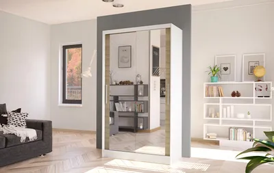Produktbild von Moderner Kleiderschrank BRUNO 7 – Breite 100 cm, Weiß / Sonoma-Eiche