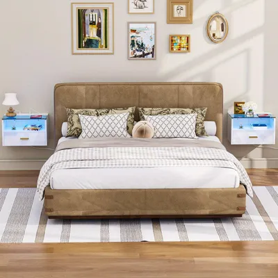 Produktbild von Set aus 2 Nachttischen zur Wandmontage – mit Schublade, 42x30x24,5 cm – Weiß