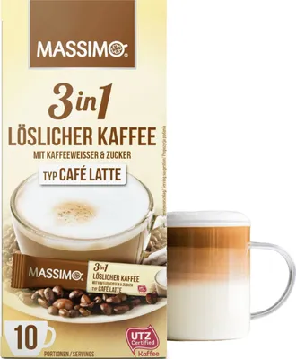 Image de MASSIMO 3in1 Café soluble type Café Latte 16 boîtes de 10 sticks x 125g / paquet de réserve café instantané