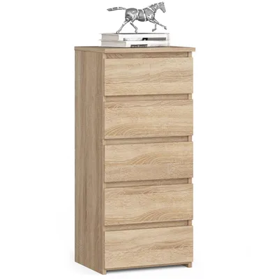 Image de Commode 5 tiroirs Commode organisateur Commode avec tiroirs 40 cm de large 92 cm de haut | chêne sonoma Highboard Armoire Sideboard étroite