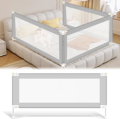 Produktbild von Bettizia 150cm Bettschutzgitter Kinder Bettgitter Höhenverstellbar Kinderbettgitter für Familienbett und Kinderbett, Rausfallschutz für Bett, Grau