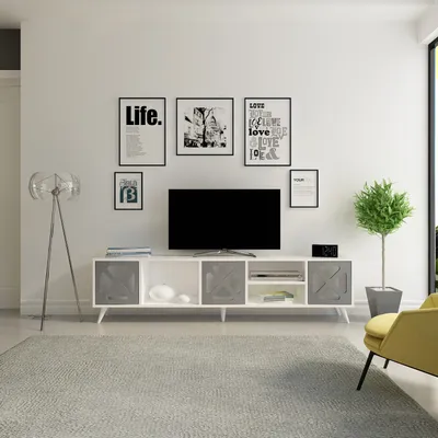 Immagine prodotto di Skye Decor, Sinef - Bianco, Antracite, Mobile TV, Bianco, 100% PANNELLI DI PARTICELLE RIVESTITI IN MELAMMINA, 180 x 29,5 x 45,7 cm