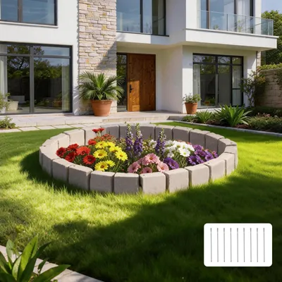 Produktbild von VEVOR Beeteinfassung in Steinoptik, 4,7 m Set, Rasenkante, Kanteneinfassung für Rasen, Blumenbeete & Garten, 4er-Pack (je 6 Steine à 119x15,5x10 cm), 9 Befestigungsspitzen & Endkappe, Beige