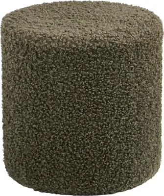 A cylindrical pouf with a textured, fuzzy surface.