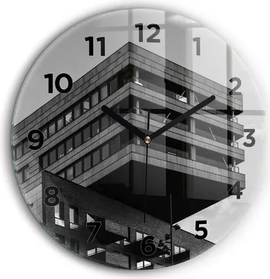 Produktbild von Wallfluent Große Wanduhr – Stilles Quarzuhrwerk - Uhr Dekoration Wohnzimmer Schlafzimmer Küche - Zifferblatt - schwarze Zeiger - 60 cm - Architektur in Amsterdam