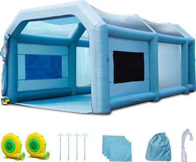 Immagine prodotto di SucceBuy Cabina di verniciatura gonfiabile per auto, 6 x 4 x 2,6 m, sistema di filtraggio con 2 soffianti, bianco
