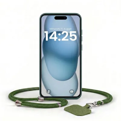 Produktbild von Handyhülle für Apple iPhone 15 mit Handykette Band Kordel Hülle Case Schutzhülle Grün