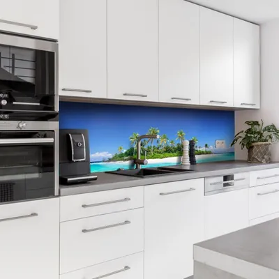Produktbild von Dedeco Küchenrückwand Motiv: Strand V7, 5mm Hartschaum Kunststoffplatte PVC als Spritzschutz Küchenwand Wandschutz wasserfest, inkl. UV-Lack matt, alle Untergründe, 220 x 60 cm