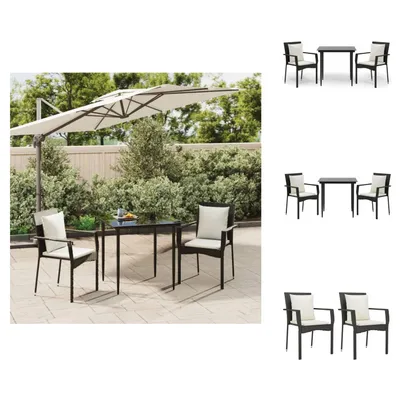 Produktbild von vidaXL 3-tlg. Garten-Essgruppe mit Kissen Schwarz Poly Rattan -  Gartenmöbel-Sets