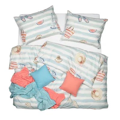 Obrázek produktu pro SCANquilt povlečení KLASIK DESIGN beach aquaoranžová 100% bavlna 140 x 200/70 x 90 cm