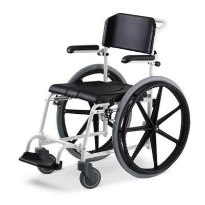 Produktbild von Dusch- und Toilettenrollstuhl McWet, 24"Zoll,feste Achse weiß-schwarz