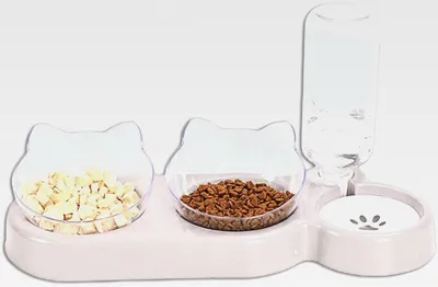 Produktbild von 3-in-1 Katze Futternapf und Wassernapf Set, Katzennapf 3er Set, Doppel-Katzennäpfe mit Wasserspender für Haustiere, Futternapf und Wassernapf für Katzen und Kleine Hunde