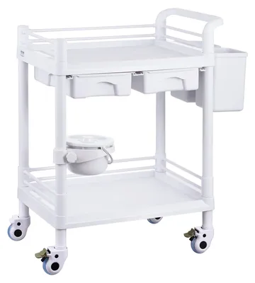 Obrázok produktu pre Lekársky vozík – laboratórny vozík – mobilný vozík – vozík na kolieskach – úložný vozík – 2 poschodia a 2 zásuvky