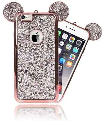 Produktbild von Apple iPhone 6 6S Handy Hülle von NALIA, Glitzer Back Cover Case mit Maus Ohren Rose Gold