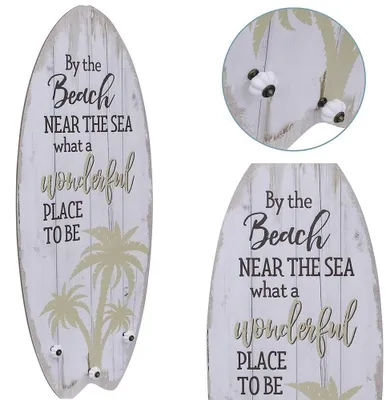 Immagine prodotto di Tavola da surf in legno da 100 cm con gancio appendiabiti Quadro in legno Tavola da surf Quadro da parete Spiaggia