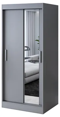 Zdjęcie produktu dla Szafa przesuwna - 90x200cm - Antracyt Mat- Szafa przesuwna HUGO - z lustrem- do sypialni i garderoby