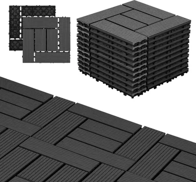 Produktbild von Jayseuw 30x30cm WPC Fliese Terrassenfliesen, 1qm  Balkonfliesen Klickfliese, Anthrazit, 11 Stück