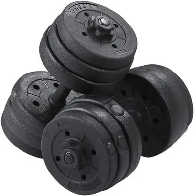 Immagine prodotto di Set di pesi - Manubri e bilanciere 2 in 1 - Peso regolabile - 20–25 kg - Per l'allenamento della forza - Nero