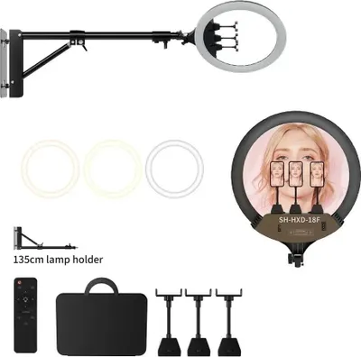 Zdjęcie produktu dla Lampa pierścieniowa, regulowana jasność, obrót o 360°, zestaw montażowy 135 cm