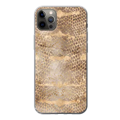 Produktbild von MuchoWow® Handyhülle Schutzhülle Hülle für iPhone 12 Pro Max Schlangendruck - Gold - Braun Silikon Softcase Handy Hülle - Hartschale