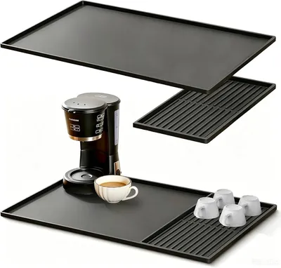 Produktbild von Kaffeemaschinen Silikon-Afstellmatte schwarz, 60 x 40 cm Hauptmatte, 19 x 40 cm Abtropfmatte, für die Küche