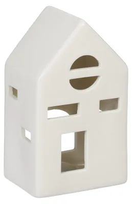 Teelichthaus aus Porzellan, 12,5x7x6 cm, für 1 Teelicht, Weiß