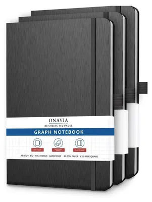 Immagine prodotto di Quaderno A5 a quadretti, copertina rigida, confezione da 3, 80 fogli, colore nero