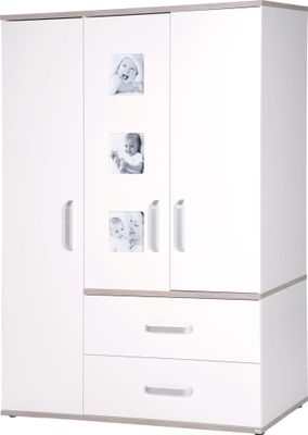 roba Kleiderschrank Babyzimmer 'Moritz', Kinderschrank 3-türig mit 3 Bilderrahmen, weiß, 'Luna Elm'