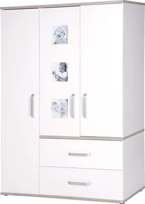 Produktbild von roba Kleiderschrank Babyzimmer 'Moritz', Kinderschrank 3-türig mit 3 Bilderrahmen, weiß, 'Luna Elm'