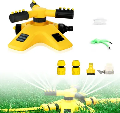 Imagen del producto de Riego por aspersión con 12 boquillas, rotación de 360°, alcance de pulverización de 8-10 metros, ajustable, para riego de jardines