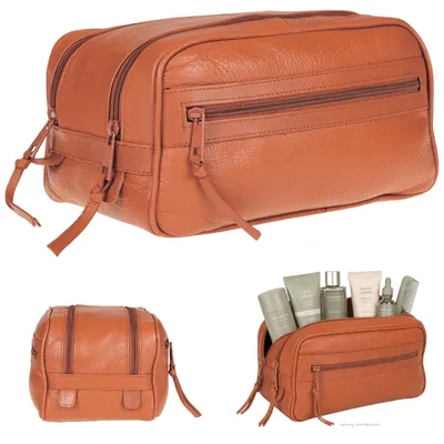 Produktbild von Alessandro Salvatore Kulturbeutel Kosmetiktasche Leder Herren Männer Kulturtasche Washbag Schminktasche Echtleder Reise Sauna Siena 12977 Cognac +b