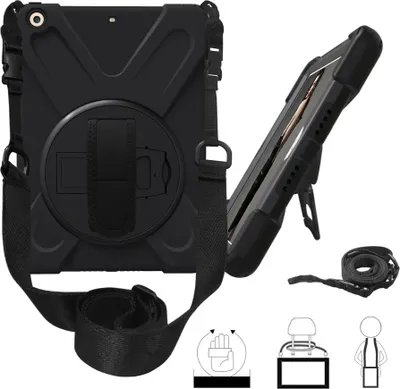 Produktbild von iPad 9.7 (2017/2018) Hülle - Heavy Duty Case mit Schultergürtel - Schwarz