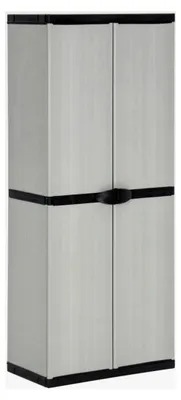 Produktbild von Gartenaufbewahrungsschrank, Werkzeugschrank, hoch, für den Außenbereich, 3 Regale, Grau/Schwarz, 68 x 40 x 168 cm