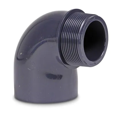 Produktbild von Mega Winkel 90° PVC-U 50 mm x 2 Zoll Klebemuffe x Außengewinde 10 bar, grau