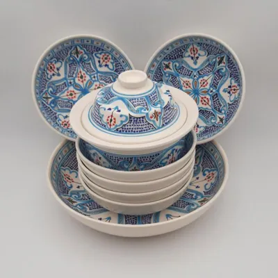Immagine prodotto di Set di couscous marocchino, piatti e ciotole, turchese - 6 persone